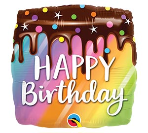 Square shaped Mylar Balloon 18 inch with rainbow background and chocolate frosting drips