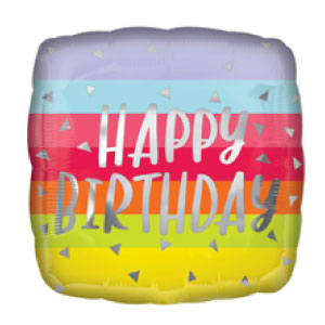 Colorful Happy Birthday square shaped Mylar Balloon 18 inch
