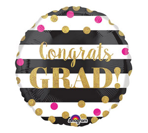 Congrats Grad Stripes & Dots Mylar Balloon 18 inch