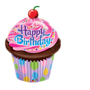 Colorful Cupcake Shaped Happy Birthday Mylar Balloon 35 inch