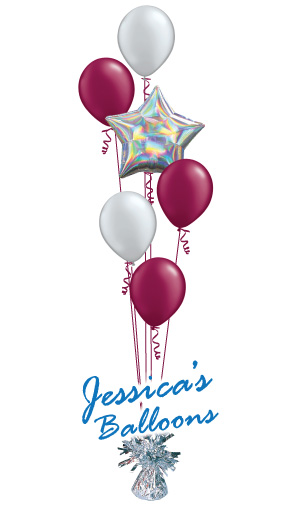 Balloon center piece with five 11inch latex balloons and 18in mylar star, in your choice of colors with balloon weight