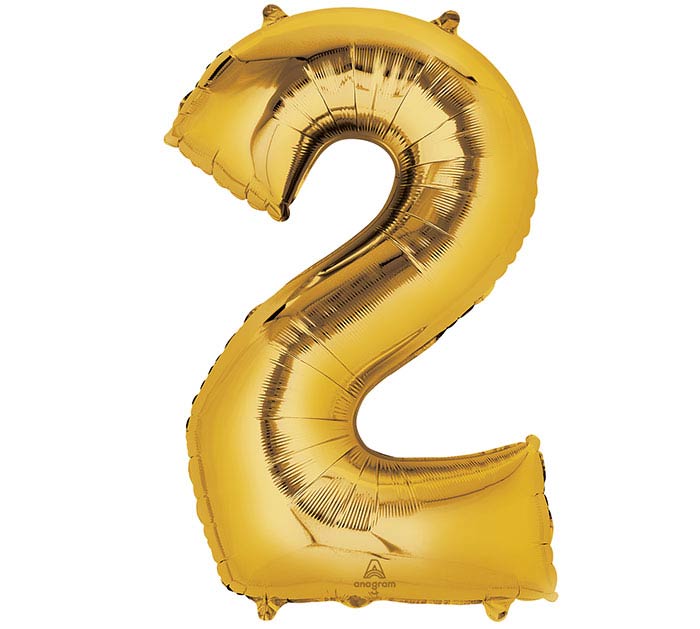 Gold Number 2 Shaped Mylar Balloon