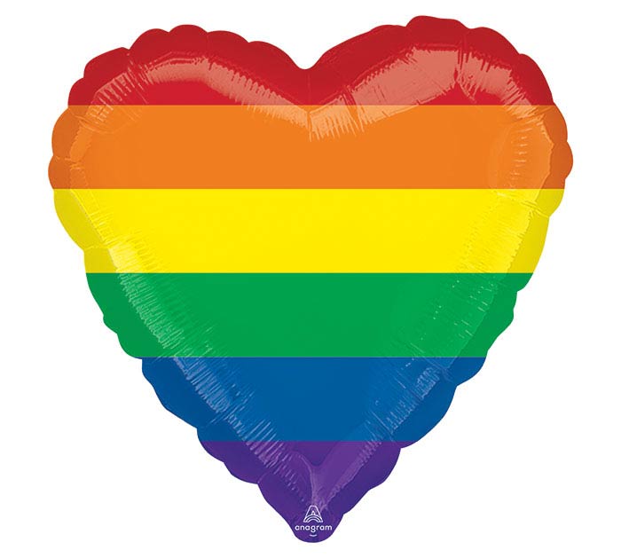 Mylar Heart Shaped Balloon with Rainbow Stripes