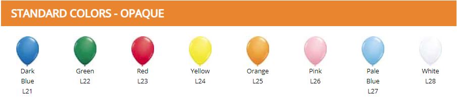 Balloon Color Chart - Standard Colors